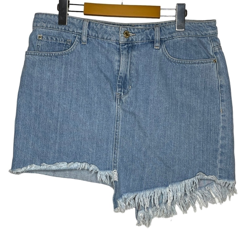 GUESS Stella Re-Engineered Asymmetrical Denim Jean Skirt Raw Hem Y2K Style